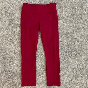 Lululemon Fast Free Cropped Tight 25 x 21 Women’s Size 4 Red Pocket Leggings